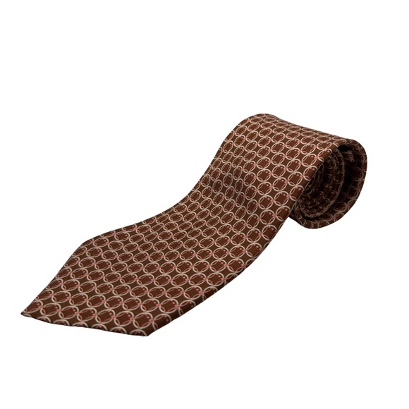Salvatore Ferragamo Brown Geometric Silk Tie Made in Italy Like New